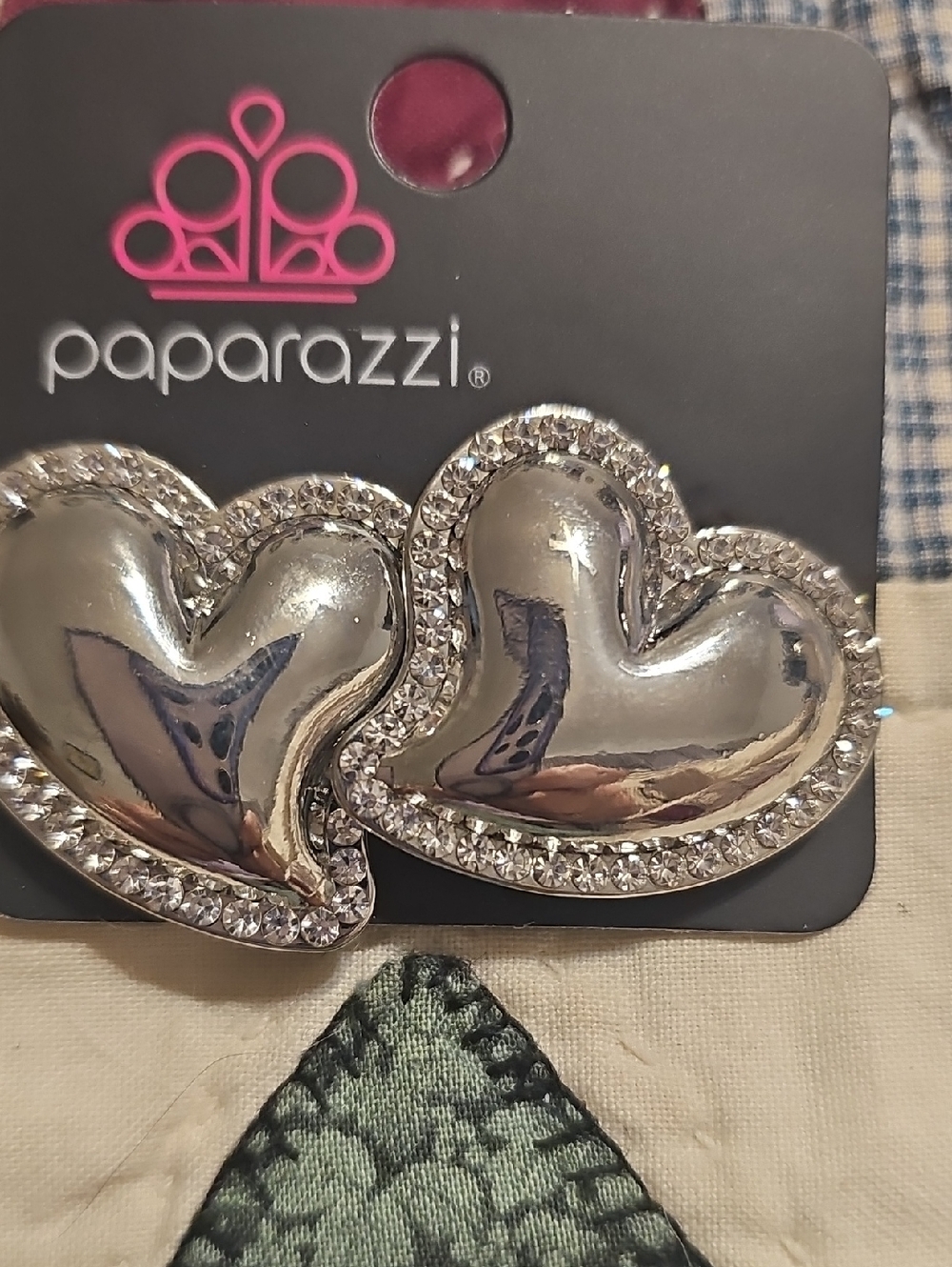 Paparazzi Shiny Silver Heart Rhinestone Clip-On Earrings